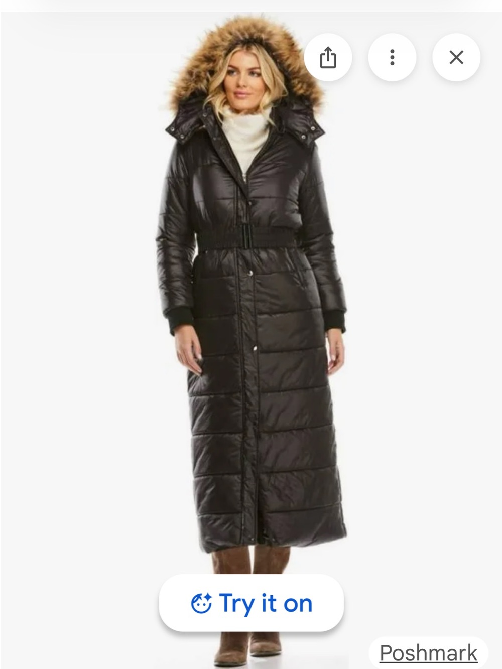 Fabulous furs black puffer coat with fur trimmed hood . Worn twice !
